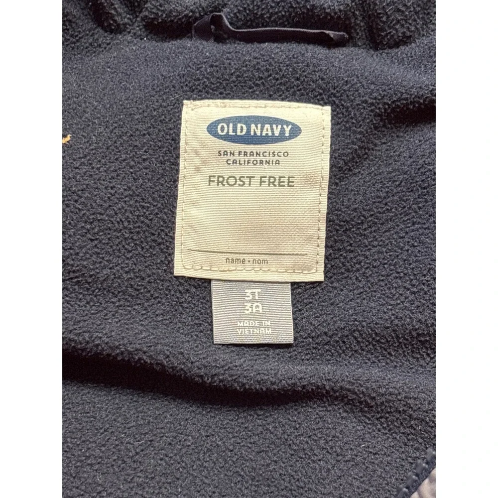 Old Navy Frost Free Puffer Jacket 3T Orange Gray Colorblock Hooded Winter Coat